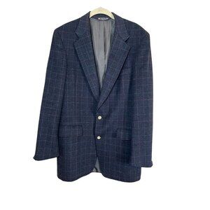 Austin Reed Blazer Men Blue Houndstooth 28 Button Notch Collar Wolf Brothers